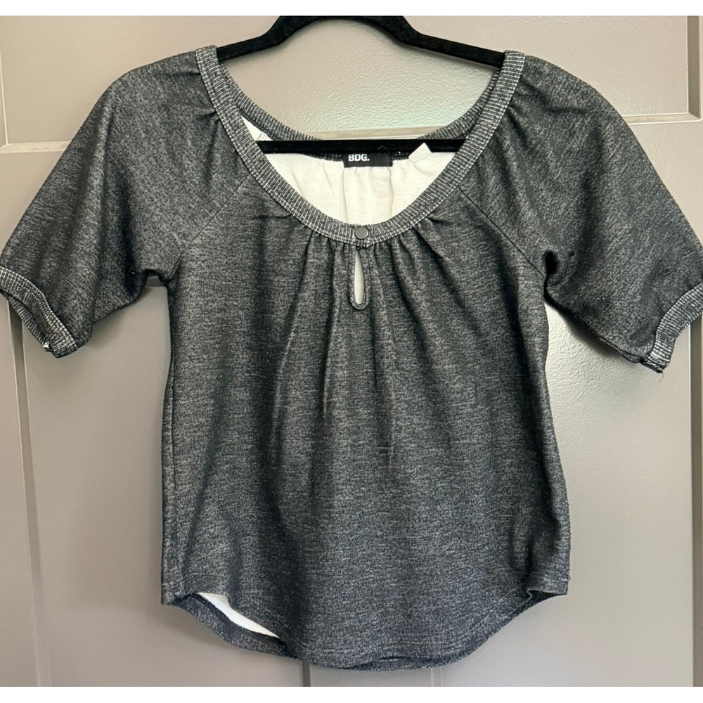 BDG Urban Outfitters Grey Heathered Keyhole Scoop Neck Raglan Top Small